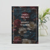 Donker en Moody Blauw Bloemen Bruiloft Uitnodiging (Staand voorkant)