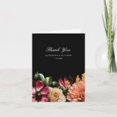Donker en Moody Elegant Floral Black Wedding Bedankkaart (Voorkant)