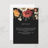 Donker en Moody Elegant Floral Black Wedding Informatiekaartje (Voorkant / Achterkant)