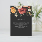 Donker en Moody Elegant Floral Black Wedding Informatiekaartje (Staand voorkant)