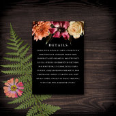 Donker en Moody Elegant Floral Black Wedding Informatiekaartje