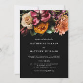 Donker en Moody Elegant Floral Black Wedding Kaart (Voorkant)