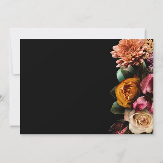Donker en Moody Elegant Floral Black Wedding Kaart (Achterkant)