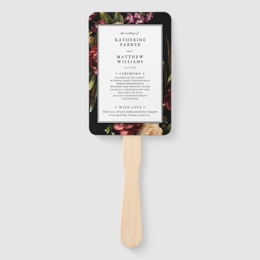 Donker en Moody Elegant Floral Black Wedding Progr Handwaaier (Voorkant)