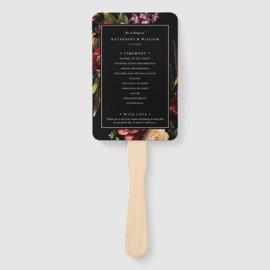 Donker en Moody Elegant Floral Black Wedding Progr Handwaaier (Voorkant)