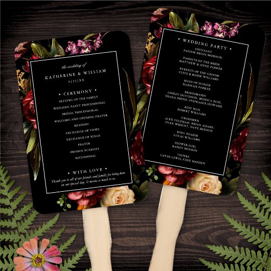 Donker en Moody Elegant Floral Black Wedding Progr Handwaaier