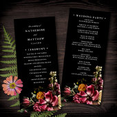 Donker en Moody Elegant Floral Black Wedding Progr Programmakaart