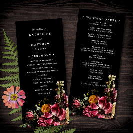 Donker en Moody Elegant Floral Black Wedding Progr Programmakaart