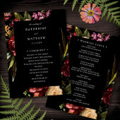 Donker en Moody Elegant Floral Black Wedding Progr Programmakaart