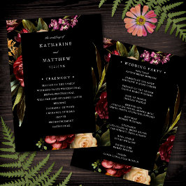 Donker en Moody Elegant Floral Black Wedding Progr Programmakaart