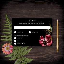 Donker en Moody Elegant Floral Black Wedding RSVP