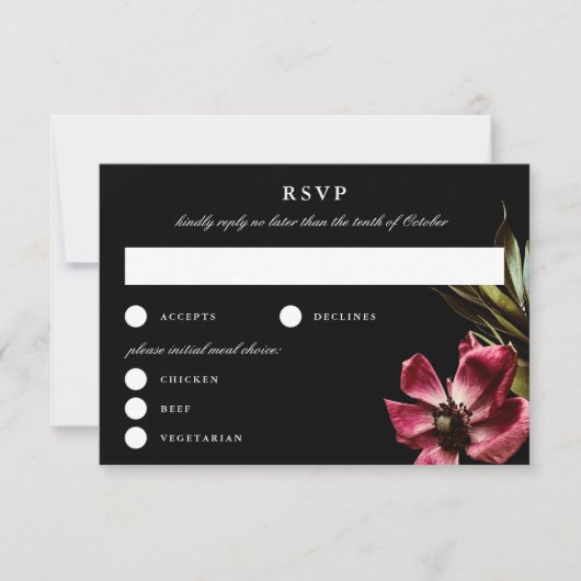 Donker en Moody Elegant Floral Black Wedding RSVP (Voorkant)