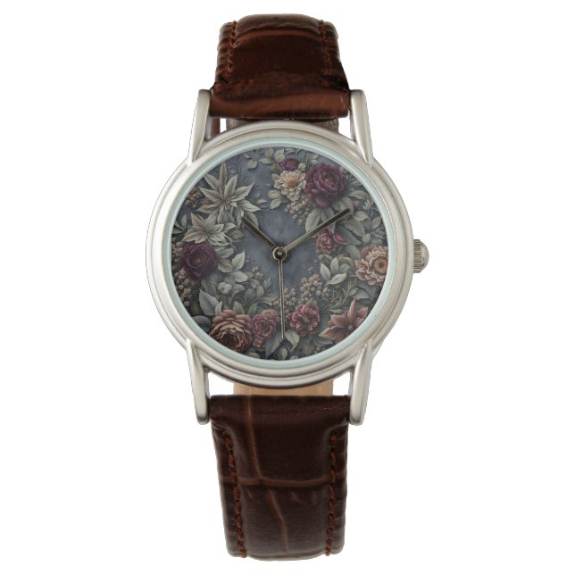 Donker en Moody Floral Horloge (Voorkant)