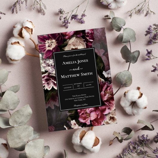 Donker en Moody Floral Wedding Invitation Kaart