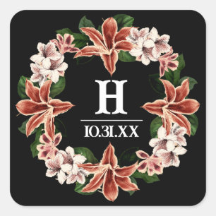 Donker en Moody Monogram Sticker Zwart Botanisch