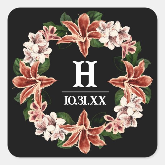 Donker en Moody Monogram Sticker Zwart Botanisch (Voorkant)