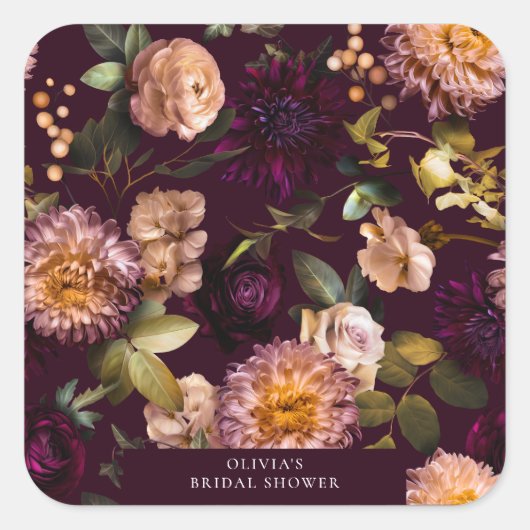 Donker en Moody Romantisch Bourgondisch Vrijgezell Vierkante Sticker (Voorkant)