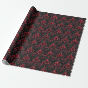 Donker en Moody Rood & Zwart Damast op Zwart Cadeaupapier