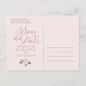 Donker en Moody Roos Roze Floral Boho Wedding Aankondigingskaart (Achterkant)