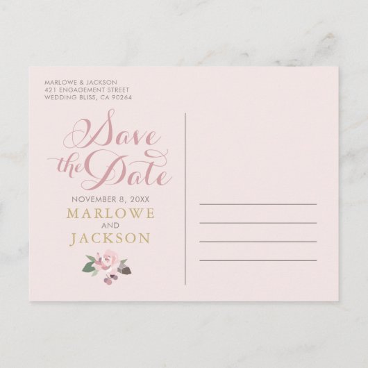 Donker en Moody Roos Roze Floral Boho Wedding Aankondigingskaart (Achterkant)