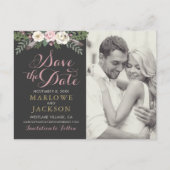 Donker en Moody Roos Roze Floral Boho Wedding Aankondigingskaart (Voorkant)