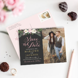 Donker en Moody Roos Roze Floral Boho Wedding Aankondigingskaart