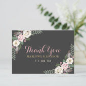Donker en Moody Roos Roze Floral Boho Wedding Bedankkaart (Staand voorkant)
