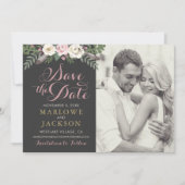 Donker en Moody Roos Roze Floral Boho Wedding Save The Date (Voorkant)