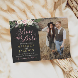 Donker en Moody Roos Roze Floral Boho Wedding Save The Date