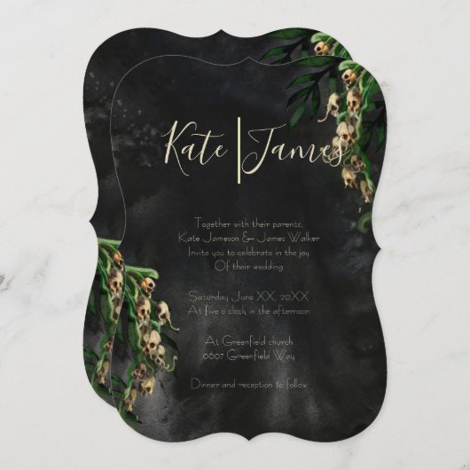 Donker en Moody Snapdragon skulls bruiloft uitnodi Kaart (Voorkant / Achterkant)
