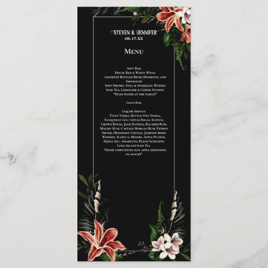 Donker en Moody Wedding Menu Botanische Gothic (Achterkant)