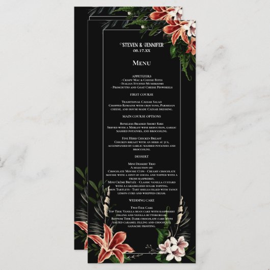 Donker en Moody Wedding Menu Botanische  Gothic (Voorkant / Achterkant)