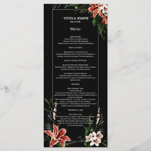 Donker en Moody Wedding Menu Botanische  Gothic (Voorkant)