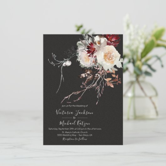 Donker en Moody Winter Floral Wedding Kaart (Staand voorkant)