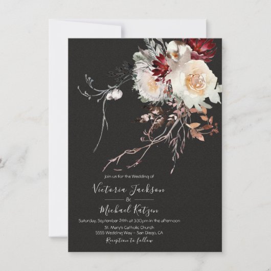 Donker en Moody Winter Floral Wedding Kaart (Voorkant)