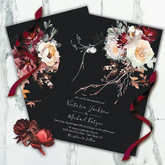 Donker en Moody Winter Floral Wedding Kaart