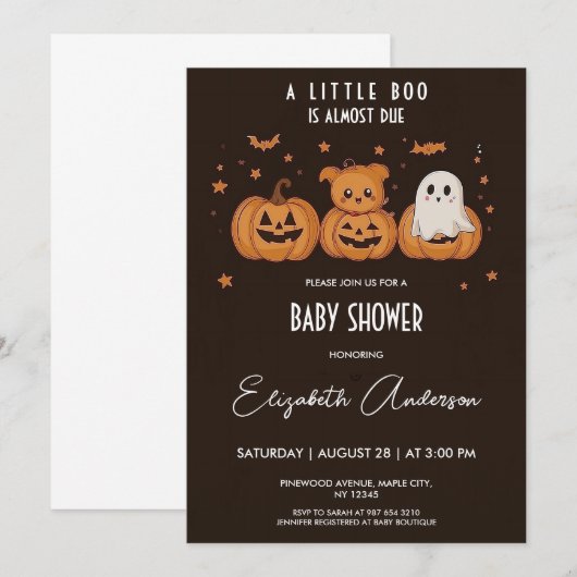 Donker en Schattige Halloween Baby shower Kaart (Voorkant / Achterkant)