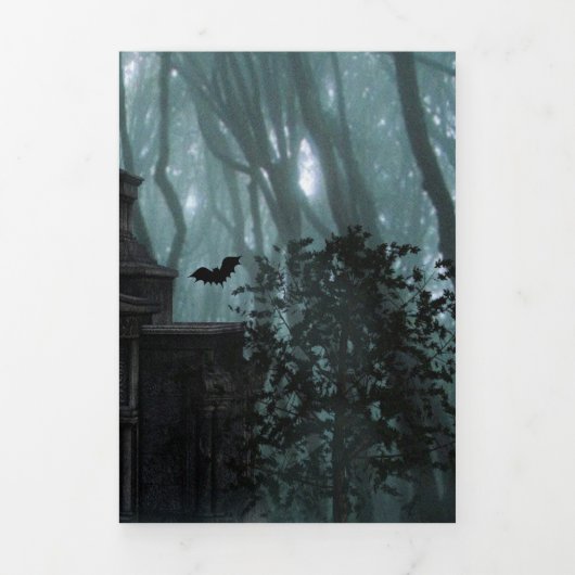 Donker en Spooky Graveyard Halloween Party Drieluik Uitnodiging (Cover)