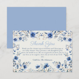 Donker en Stoffig Blauw Wildbloemen Baby shower Bedankkaart