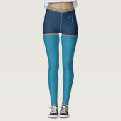 Donker en Turquoise Blue Denim Jeans Shorts en Ini Leggings (Voorkant)
