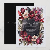Donker Esthetisch Bloemen - Rood & Zwart Bruiloft Kaart (Voorkant / Achterkant)