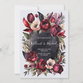 Donker Esthetisch Bloemen Save the Date - Rood & Z Kaart