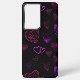 Donker esthetisch roze Paarse hartpatroon Samsung Galaxy Hoesje