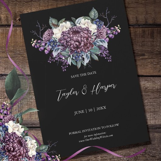 Donker esthetische Gothic bruiloft boeket Save The Date