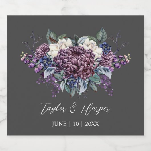 Donker esthetische Gothic bruiloft boeket Sparkling Wijnetiket (Enkel label)