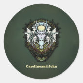 Donker fantasie schepsel met vleugels. ronde sticker (Voorkant)