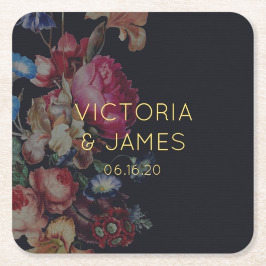 Donker  Floral gepersonaliseerde bruiloft Onderzet Kartonnen Onderzetters (Voorkant)