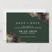 Donker Forest Green | Elegant Floral Jewel Tone Save The Date (Voorkant)