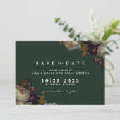 Donker Forest Green | Elegant Floral Jewel Tone Save The Date (Staand voorkant)