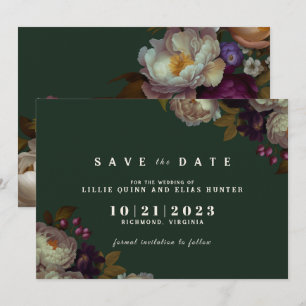 Donker Forest Green   Elegant Floral Jewel Tone Save The Date